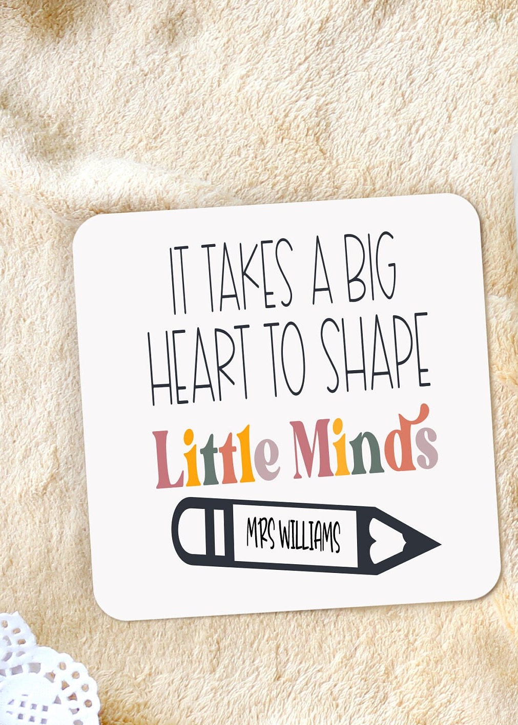 Personalised teacher mug, teacher coaster, teacher gift set, gift for teacher, thank you teacher, big heart little minds, gift for nursery