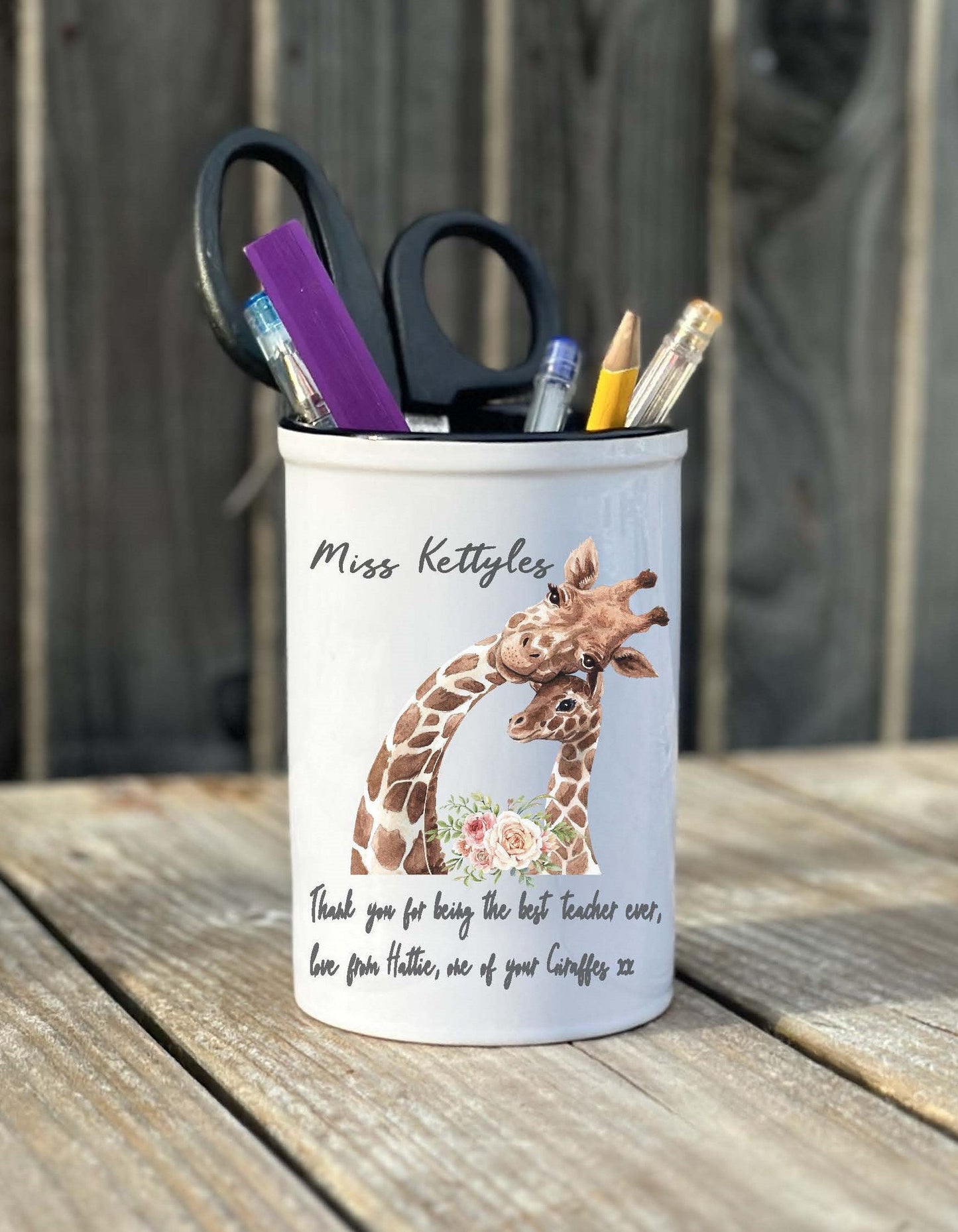 Personalised Giraffe Teacher Pen Pot: End of Term Gift, giraffe class, giraffe design, cute teacher gift