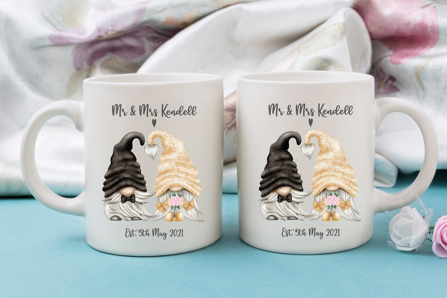Personalised wedding gnomes mug. Wedding gift, anniversary gift, mr and mrs mugs, couple gift, gift for couple, set of mugs, couple gift