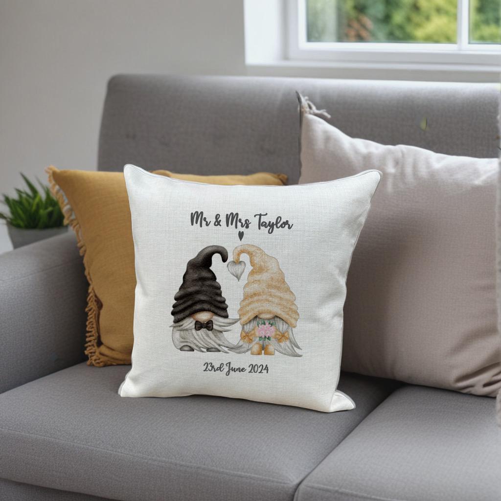 Personalised Wedding Gnomes Cushion: Anniversary Couple Gift