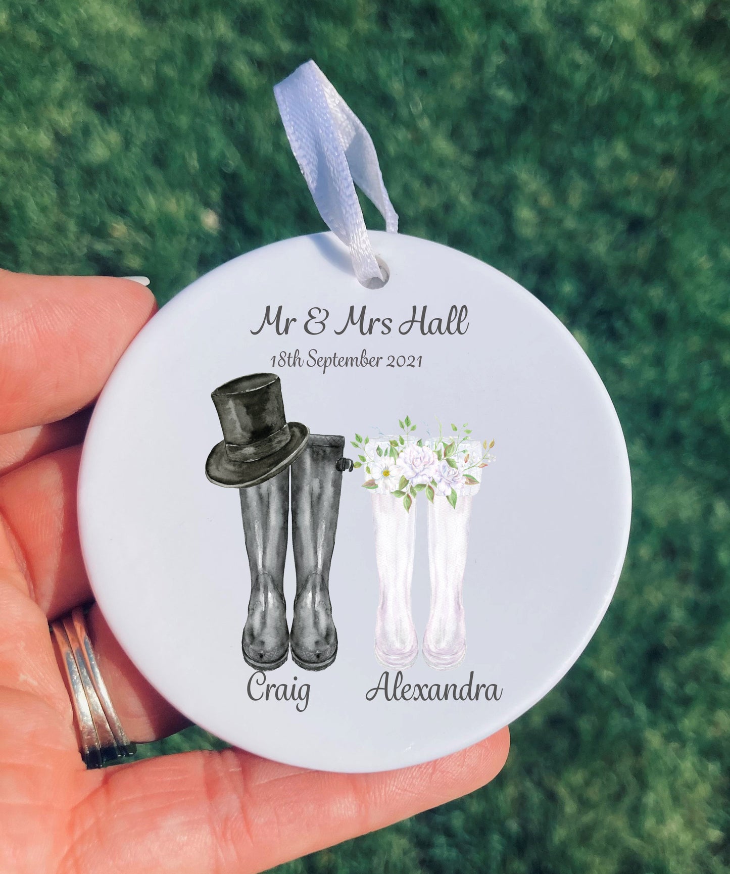 Personalised Wedding Welly Boot Ornament: Mr & Mrs Gift