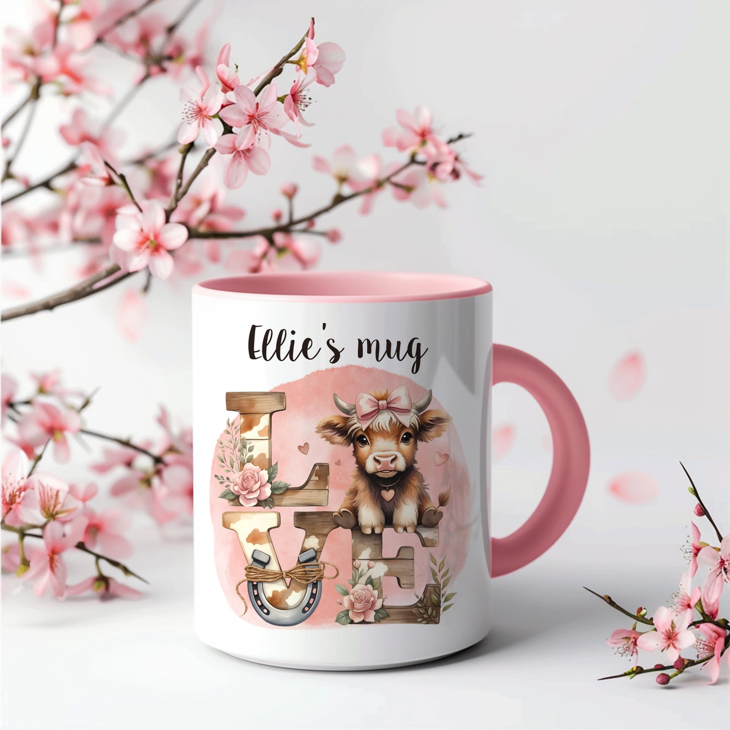 Highland cow valentine's mug, LOVE design
