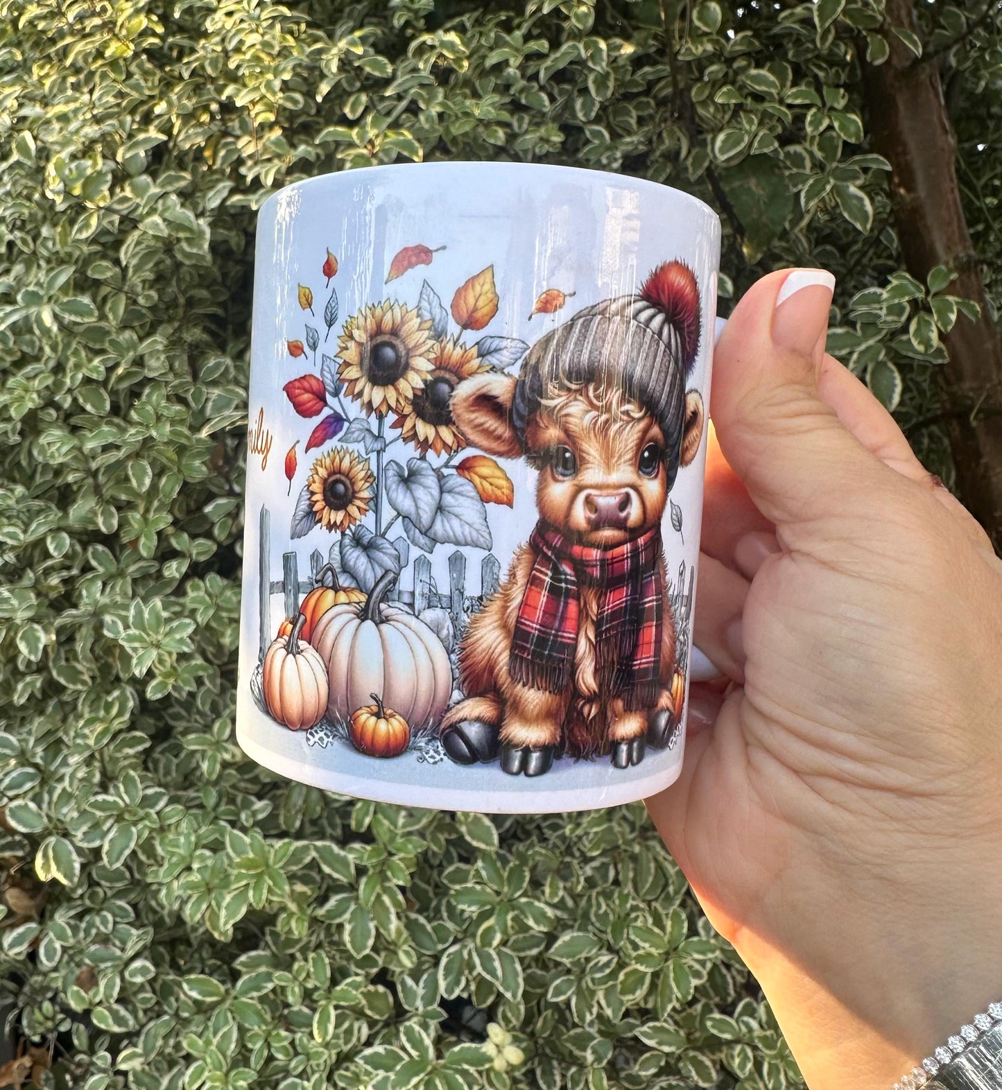 Personalised autumn mug, love autumn, highland cow, cow design, cute cow, autumn design, autumn home