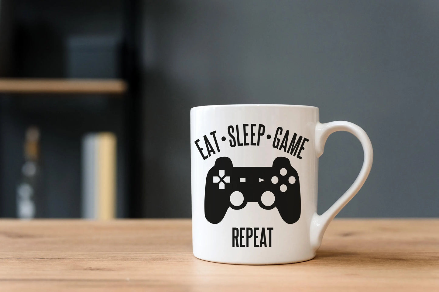 eat sleep game repeat, a gift for gamers. gamers quote mug. white ceramic mug gift for gamers