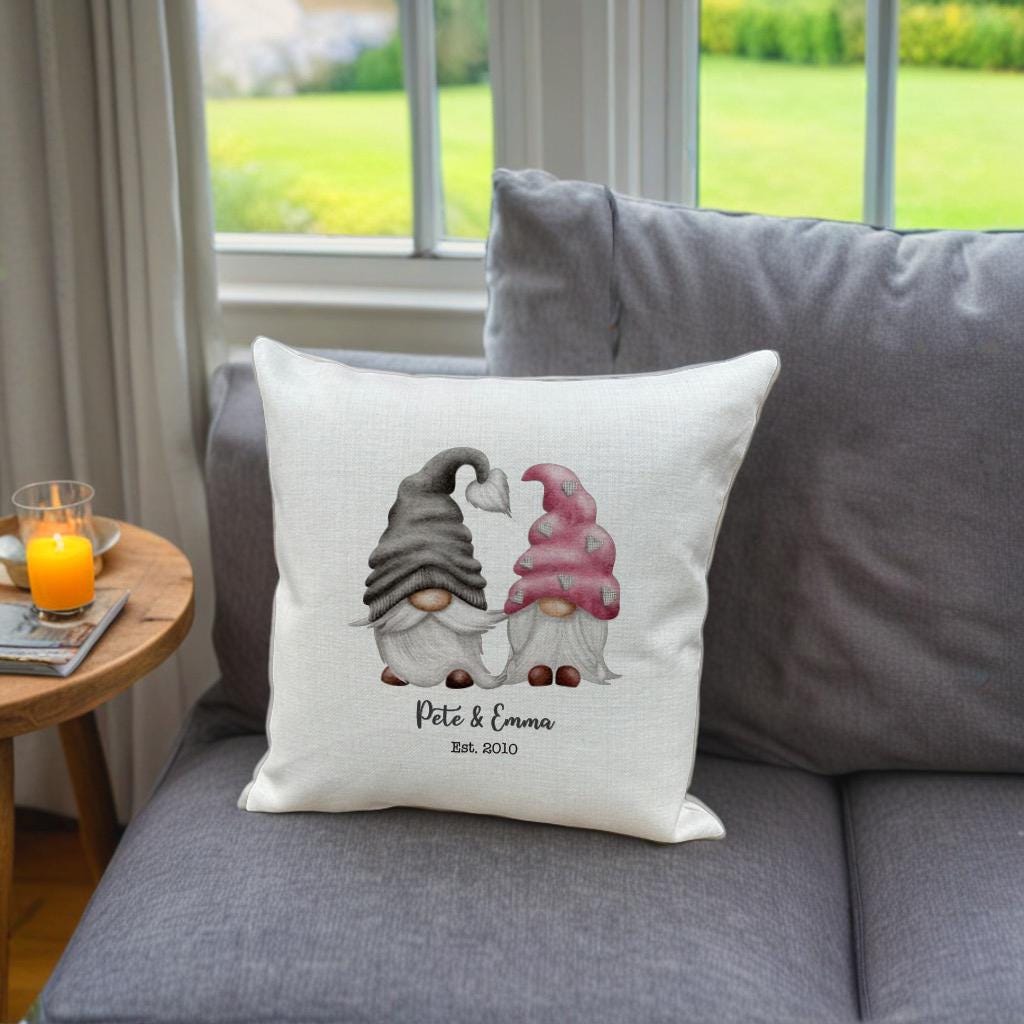 Personalised Gnome Couple Cushion Cute Home Gift for New Couples Unique Wedding  Valentines Day Present First Christmas Decor Custom Names