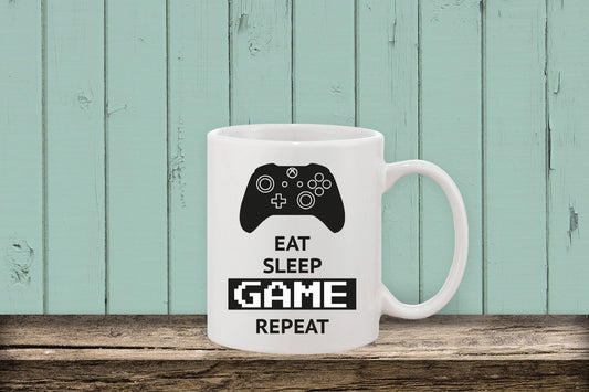Eat Sleep Game Repeat, Gamers Mug. Mug idea for Gamer. Gift idea for Gamer. Gaming gift idea. Eat Sleep Repeat. Gaming life