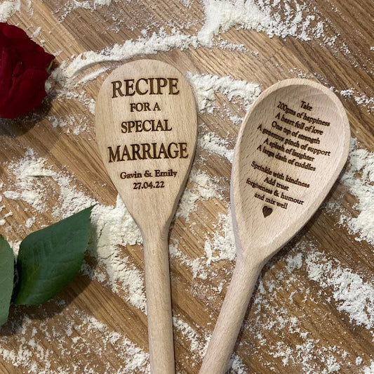 Personalised wooden spoon, recipe for special marriage, wedding gift, gift for couples, new couple gift, wedding quote, bridal shower gift