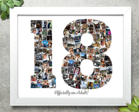 Number Photo Collage: 18th Birthday Gift, Anniversary Print, special birthday, gift for big birthday, photo gift
