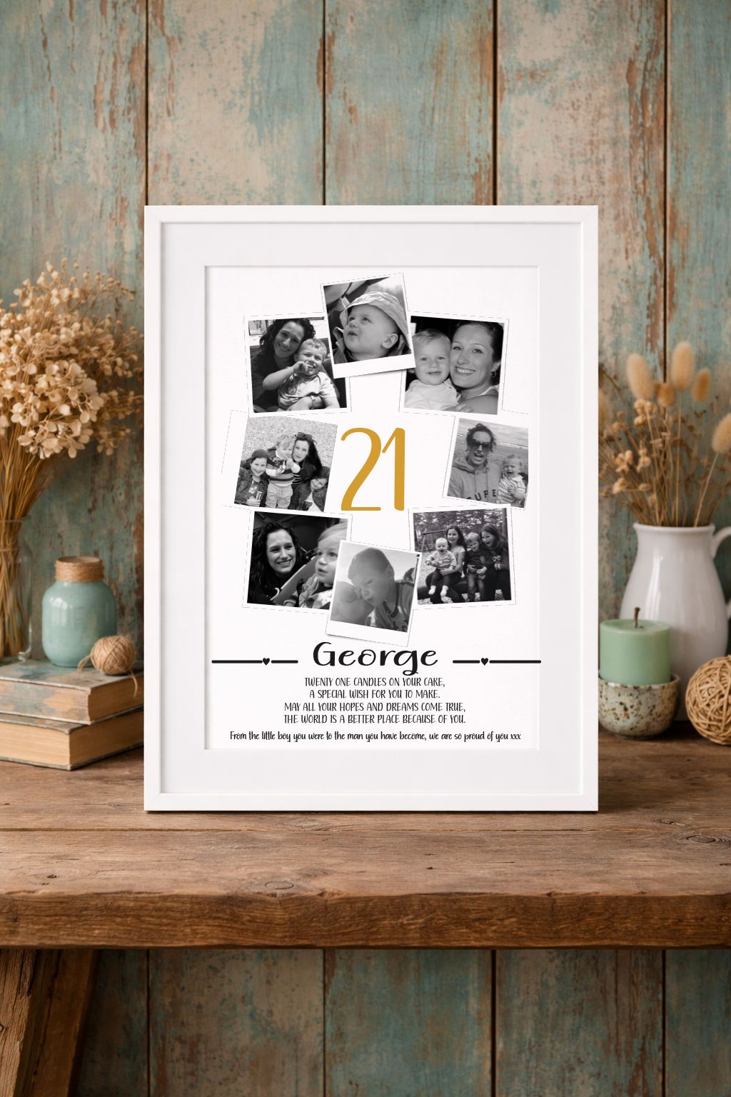 21st birthday photo collage, mark memories for a milestone birthday with a photo print and candle poem