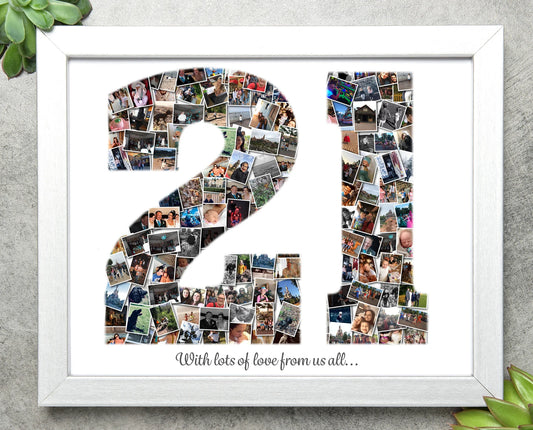 Number Photo Collage: 21st Birthday Gift, Anniversary Print, special birthday, gift for big birthday, photo gift
