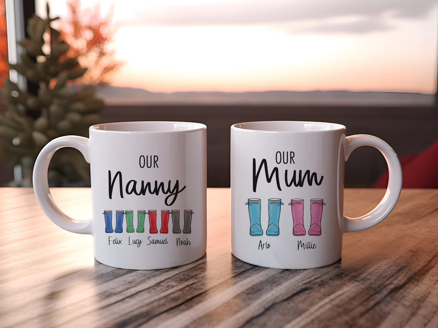 Personalised Wellington Boot Mug for Mum Nanny Grandma Gardening Gift Mothers Day Custom Coaster Option Available for First Mothers Day