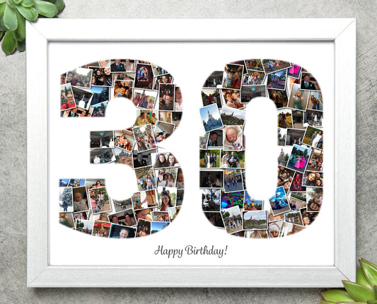 Number Photo Collage: 30th Birthday Gift, Anniversary Print, special birthday, gift for big birthday, photo gift