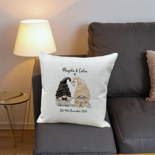 Personalised Wedding Gnomes Cushion: Anniversary Couple Gift