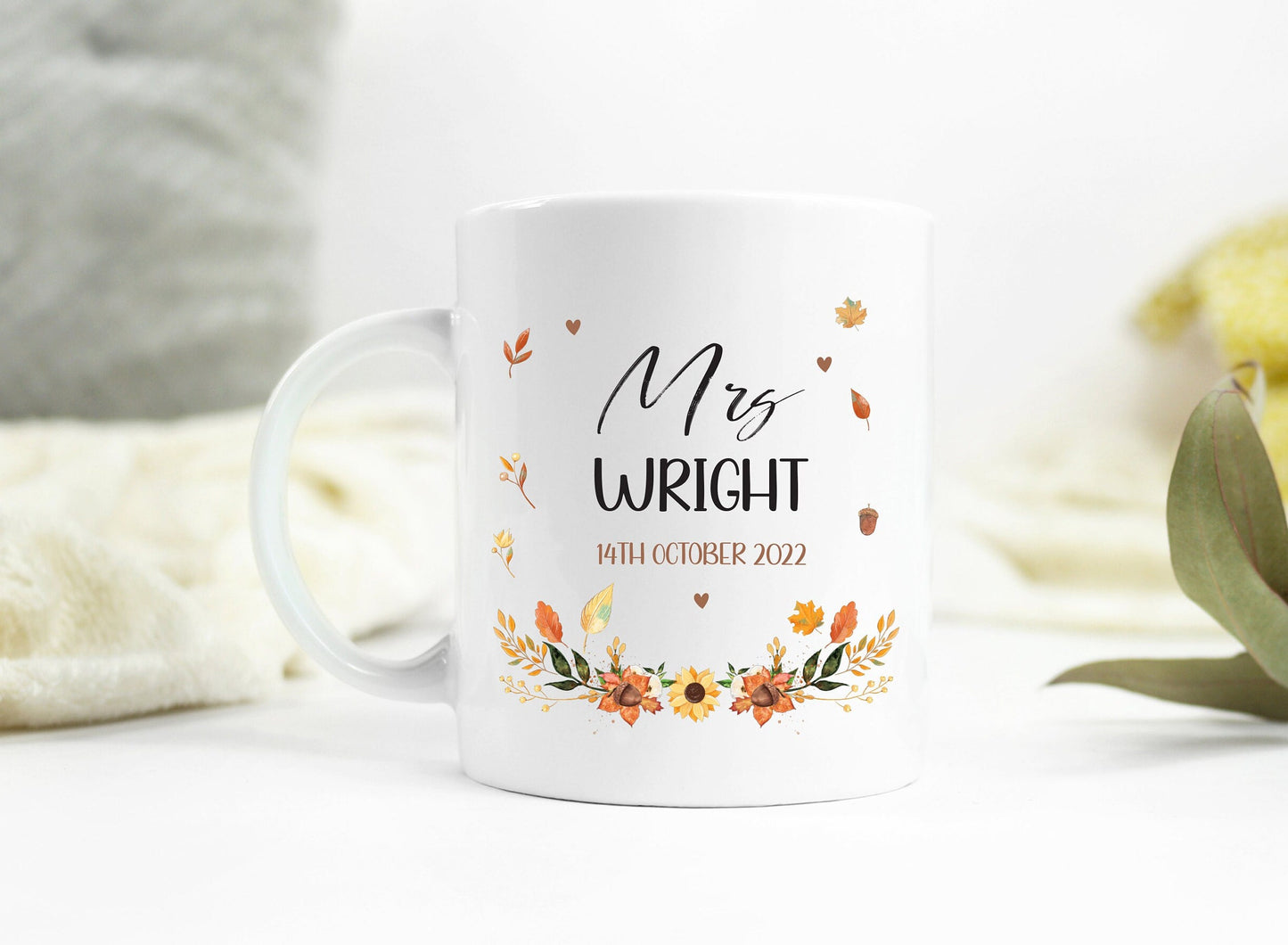 Personalised Autumn Wedding Mugs: Mr & Mrs Gift Set, wedding gift, personalised wedding gift, unique wedding gift, fall wedding
