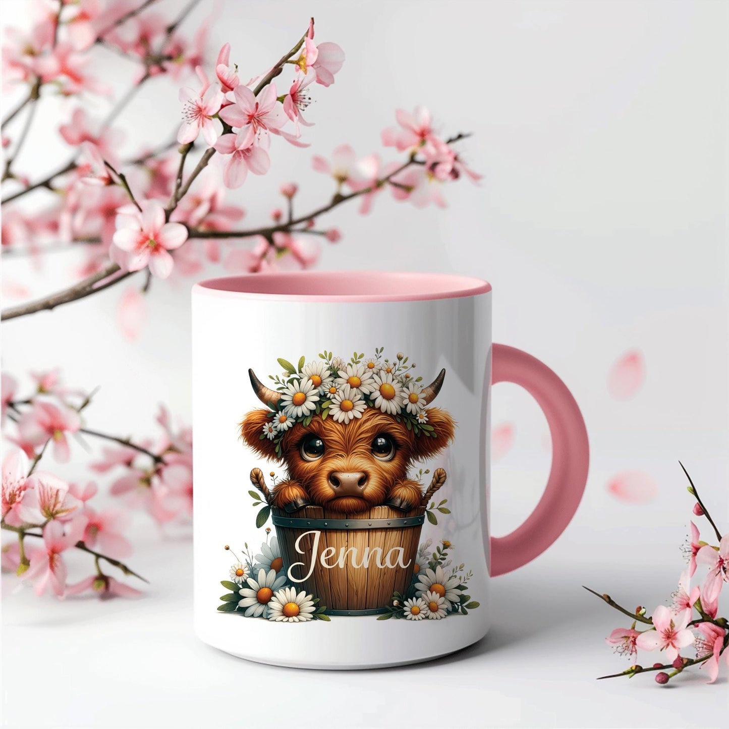 Highland cow, cute Highland cow, boo basket personalised highland cow, gift for her, highland cow designs. Trending new designs, autumn mug