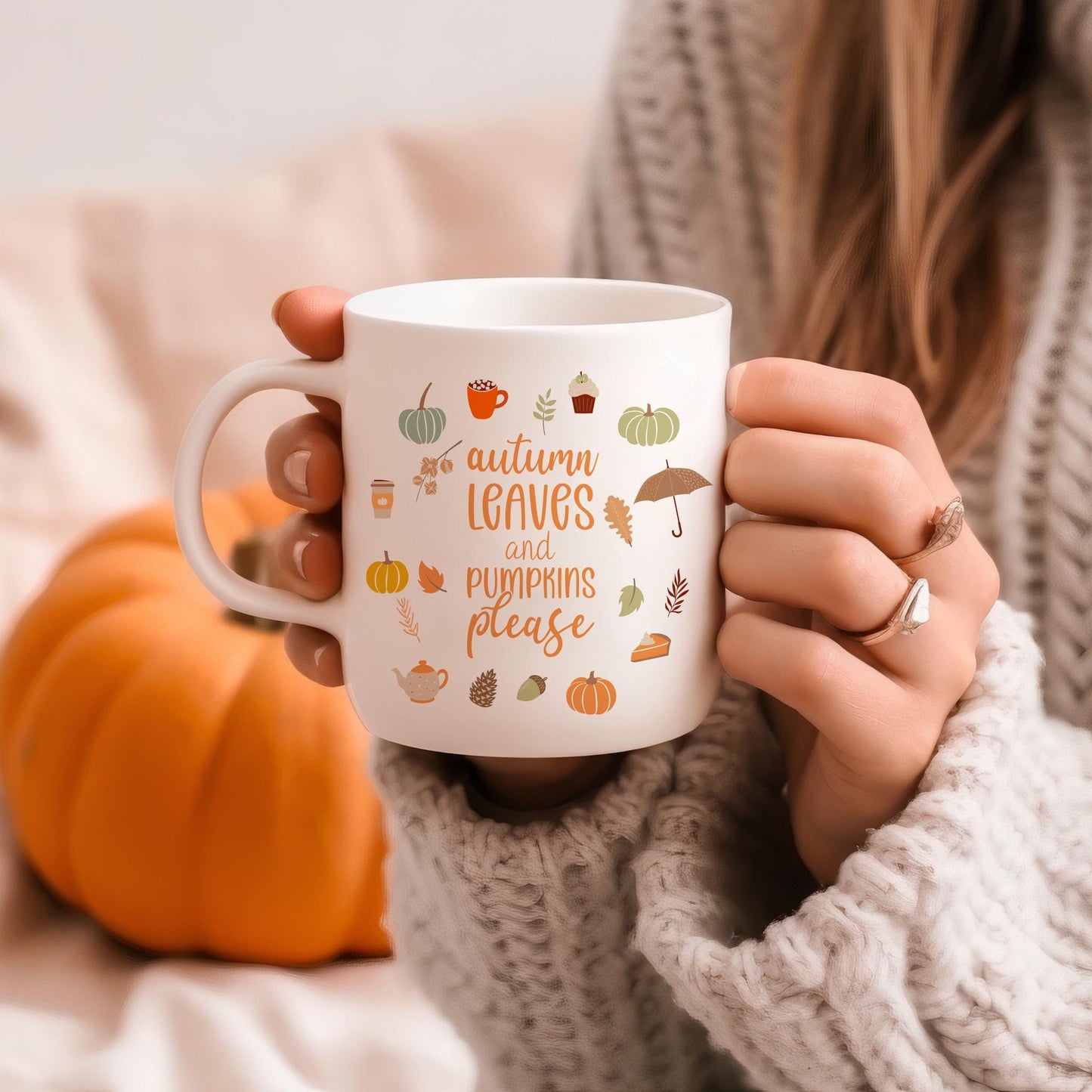 Autumn Leaves Pumpkin Mug: Fall Home Decor, autumn mug, autumn girl. sweater weather