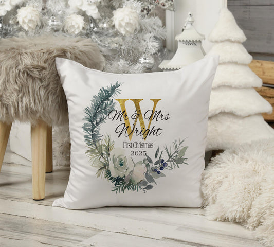 Personalised Wedding Cushion, first christmas, mr and mrs, first christmas married
