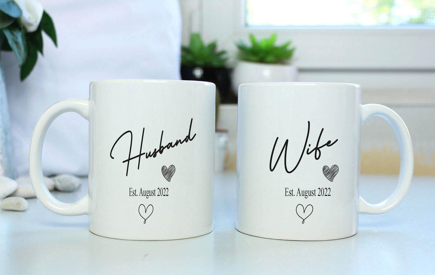 Personalised Husband and Wife Mugs, wedding gift, gift for newlyweds, Mr and Mrs Coffee Cups, Unique Wedding Present for Couples