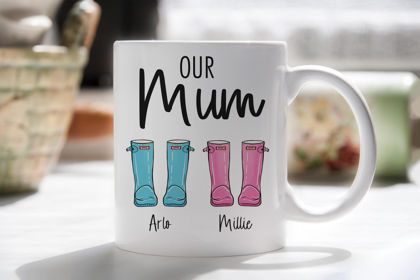 Personalised Wellington Boot Mug for Mum Nanny Grandma Gardening Gift Mothers Day Custom Coaster Option Available for First Mothers Day