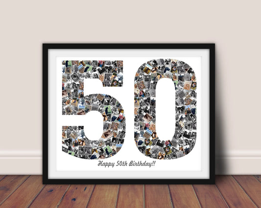 Number Photo Collage: 50th Birthday Gift, Anniversary Print, special birthday, gift for big birthday, photo gift, gift for him