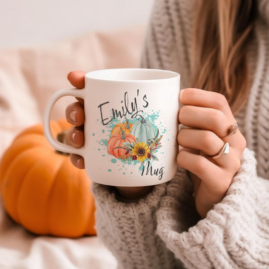 Personalised Autumn Pumpkin Mug: Watercolor Fall Design, autumn mug, autumn girlie, sweater weather