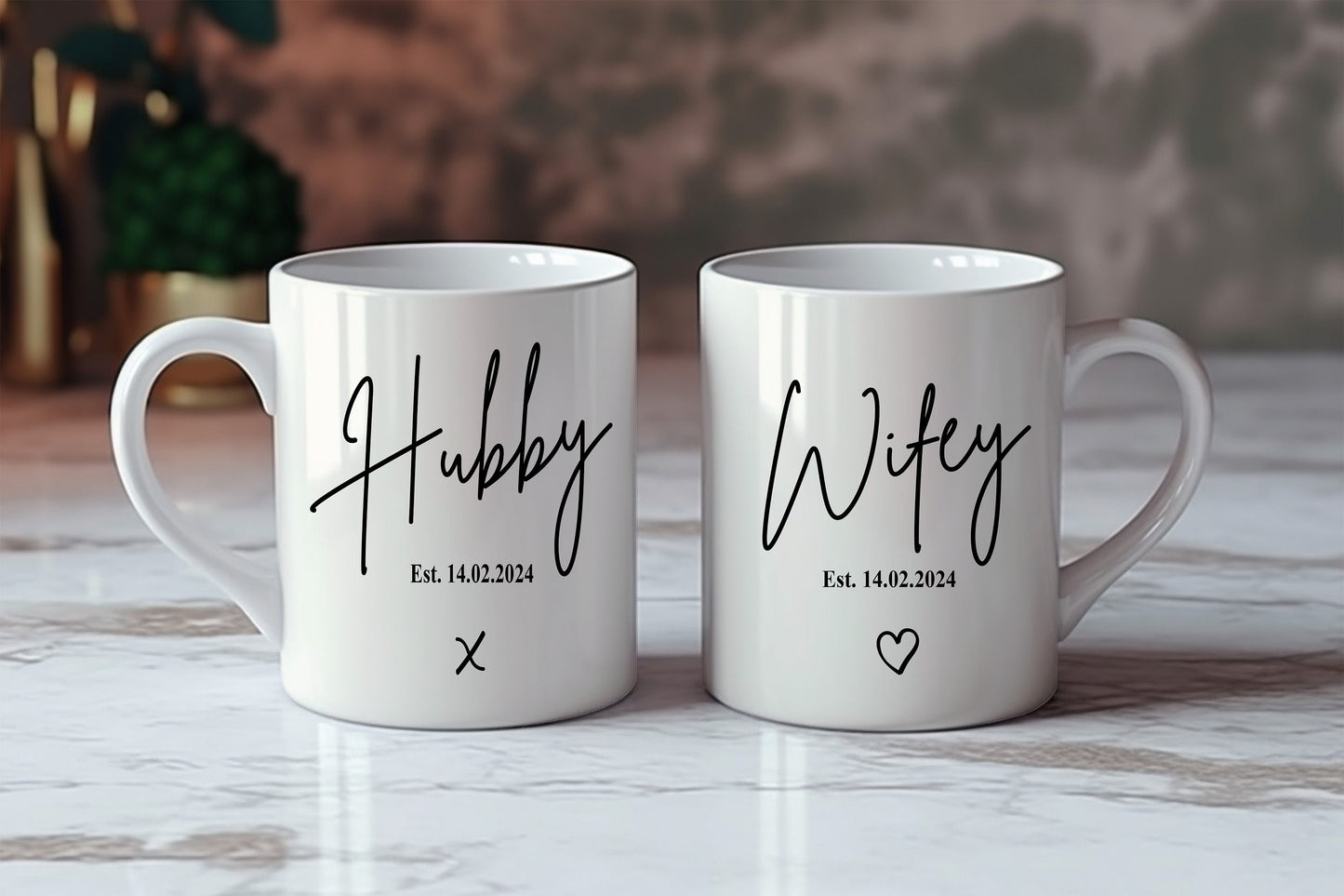 Husband and Wife Mugs Personalised Gift for Newlyweds Mr and Mrs Coffee Cups Perfect Wedding Present for Couples, hubby, wifey