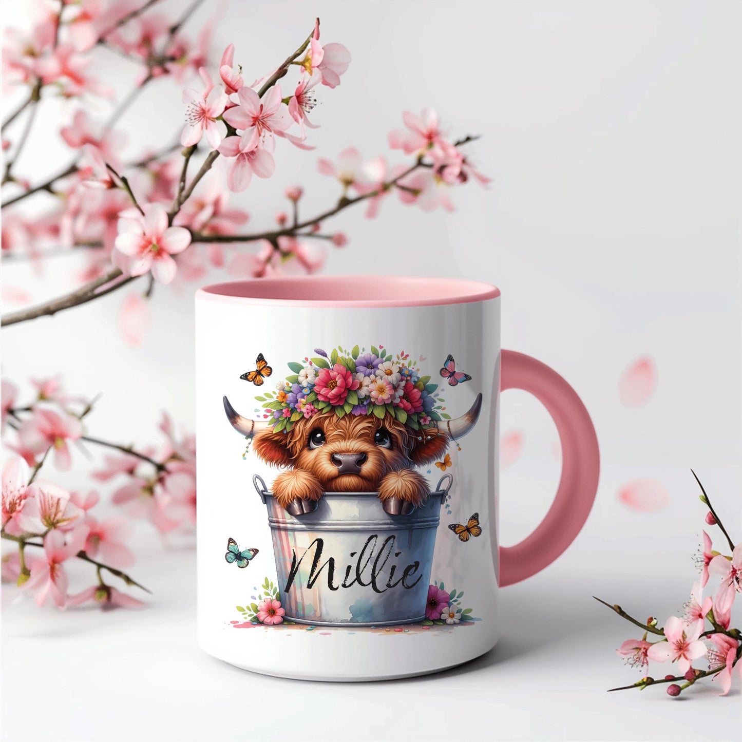 Highland cow, cute Highland cow, boo basket personalised highland cow, gift for her, highland cow designs. Trending new designs, pumpkin mug