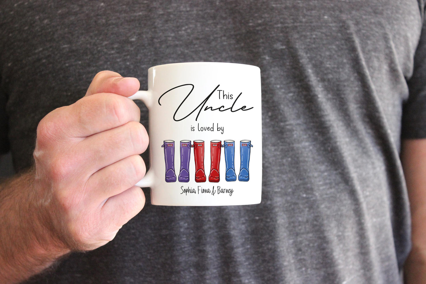 Personalised welly mug, wellington, best dad, daddy loved by, dad belongs to, father gift, gift for grandad, gift for uncle, gift for him