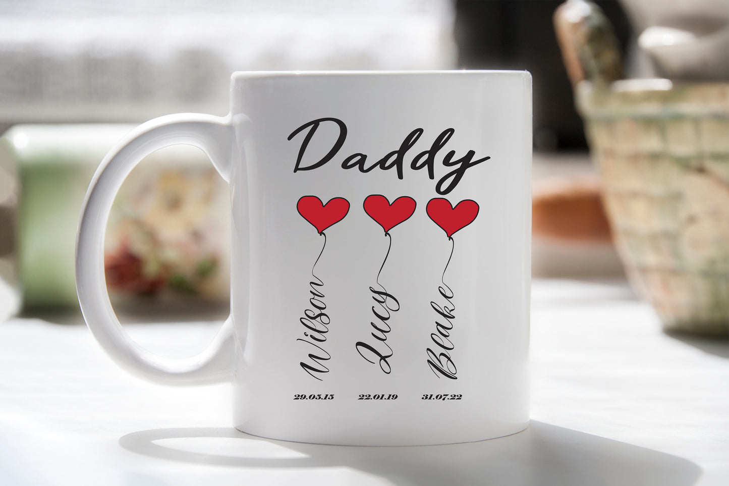 Personalised Mummy & Daddy Mug Set: Balloon Design, Kids Names