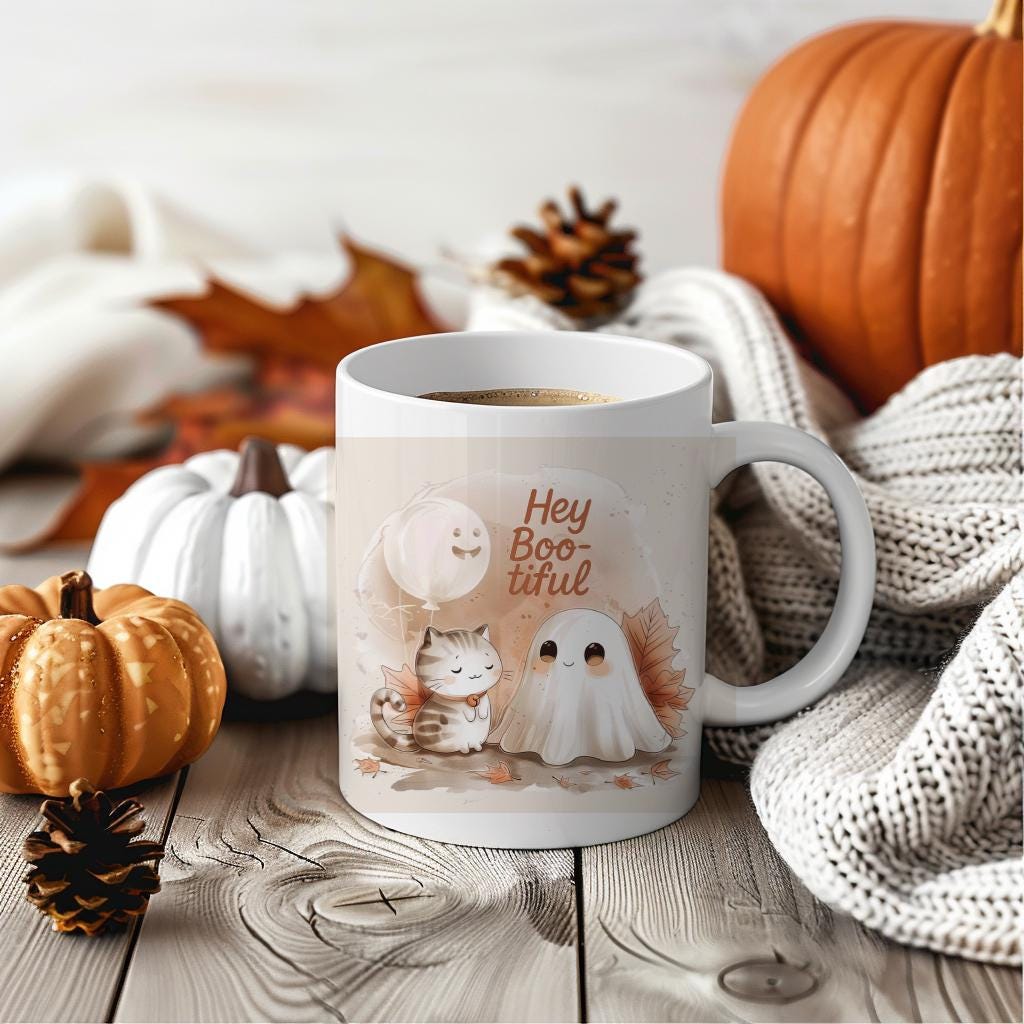 Halloween Ghost Mug: Boo-tiful Autumn Coffee Cup, autumn mug, cute autumn mug, boo basket idea, boo basket mug
