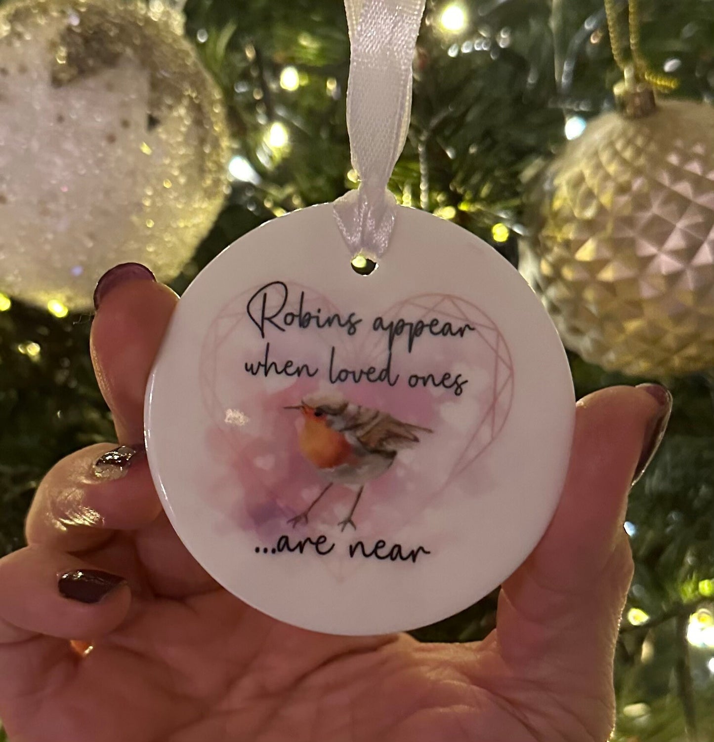 Robins appear when loved ones are near. Wooden tree decoration. Missing someone at christmas. Christmas in heaven, Angel, memorial gift