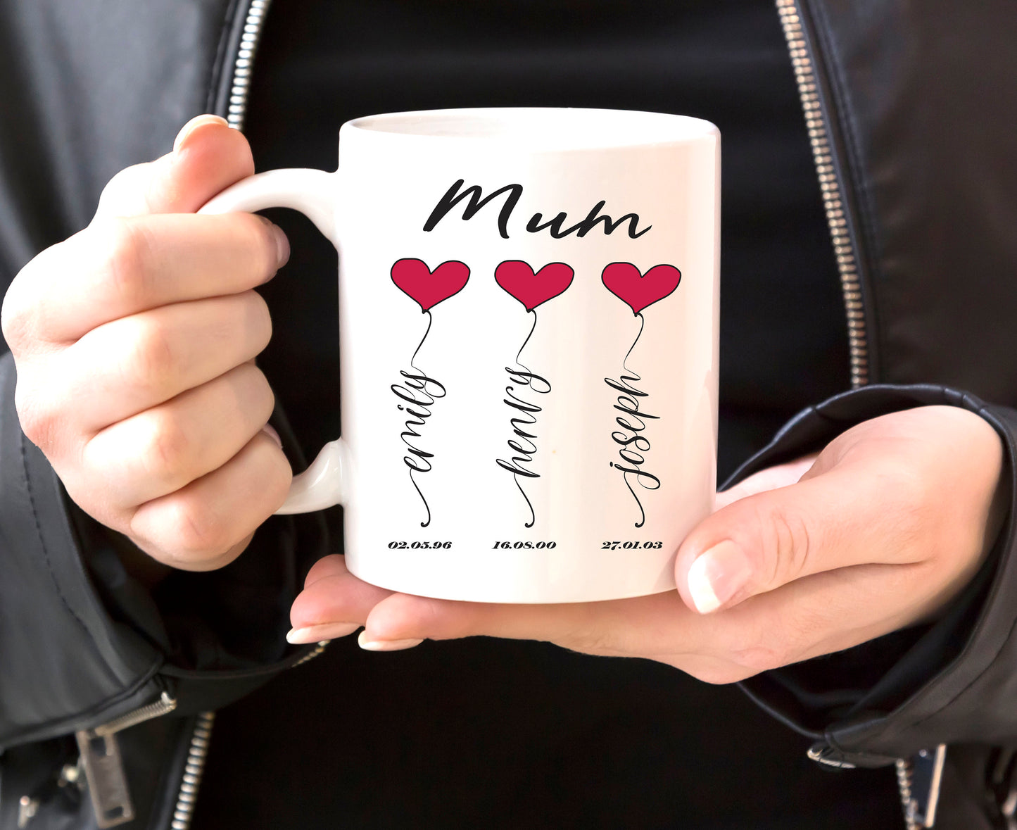 Personalised Mummy & Daddy Mug Set: Balloon Design, Kids Names