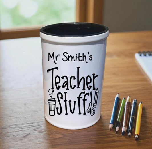 Personalized Ceramic Pencil Pot Holder for Teachers Teaching Assistants Desk Tidy End of Term Gift Thank You Present Fun Teacher Accessory