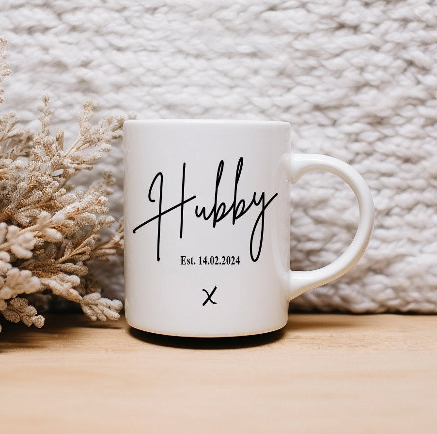 Husband and Wife Mugs Personalised Gift for Newlyweds Mr and Mrs Coffee Cups Perfect Wedding Present for Couples, hubby, wifey