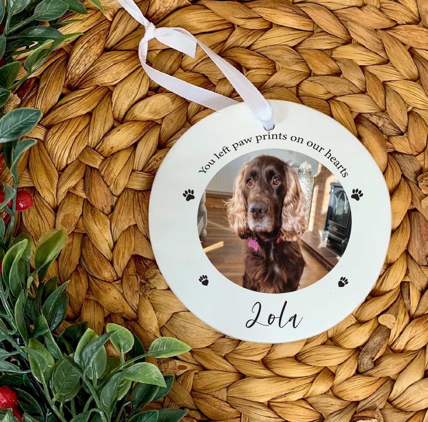 Personalised Pet Memorial Ornament: Paw Prints on Our Heart, Metal Decoration
