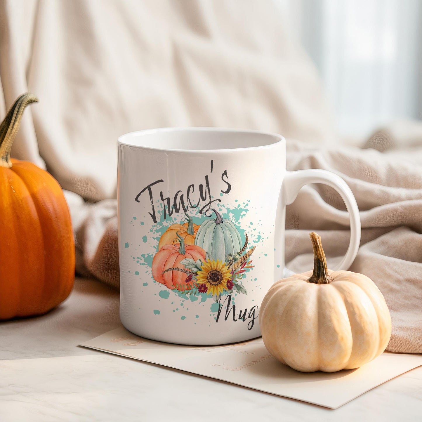 Personalised Autumn Pumpkin Mug: Watercolor Fall Design, autumn mug, autumn girlie, sweater weather