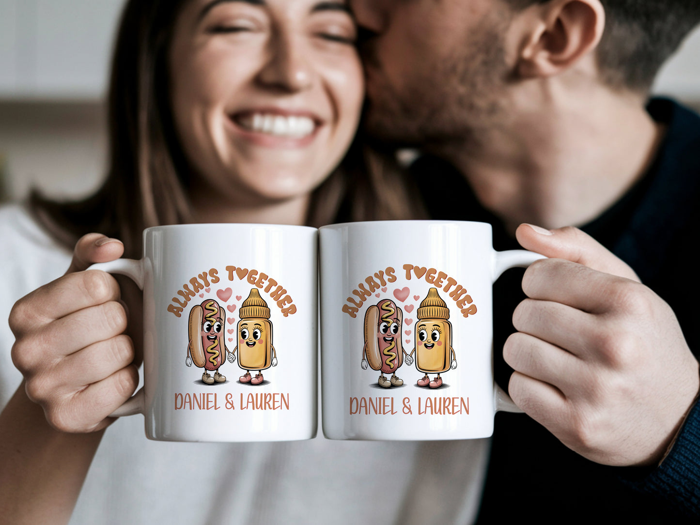 Personalised Cute Valentine's Day gift / Gift for couples / Anniversary Gifts / Husband and wife Mug/ Always together / Hot dog / Funny Gift