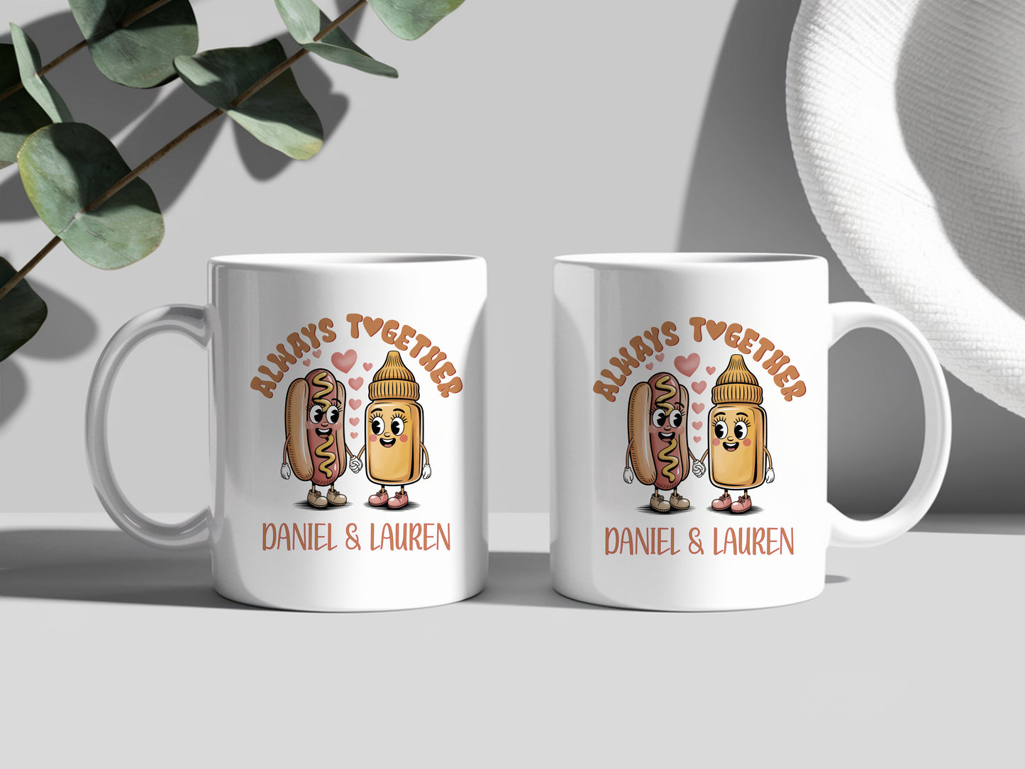 Personalised Cute Valentine's Day gift / Gift for couples / Anniversary Gifts / Husband and wife Mug/ Always together / Hot dog / Funny Gift