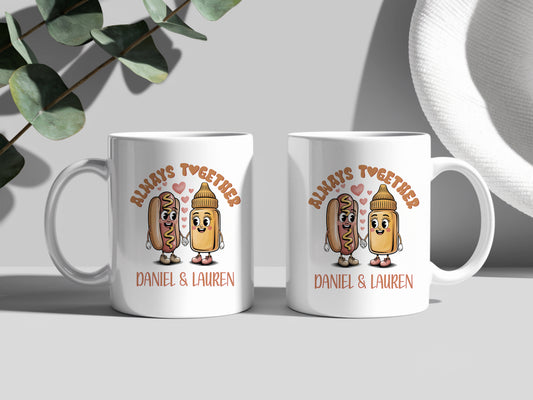 Personalised Cute Valentine's Day gift / Gift for couples / Anniversary Gifts / Husband and wife Mug/ Always together / Hot dog / Funny Gift