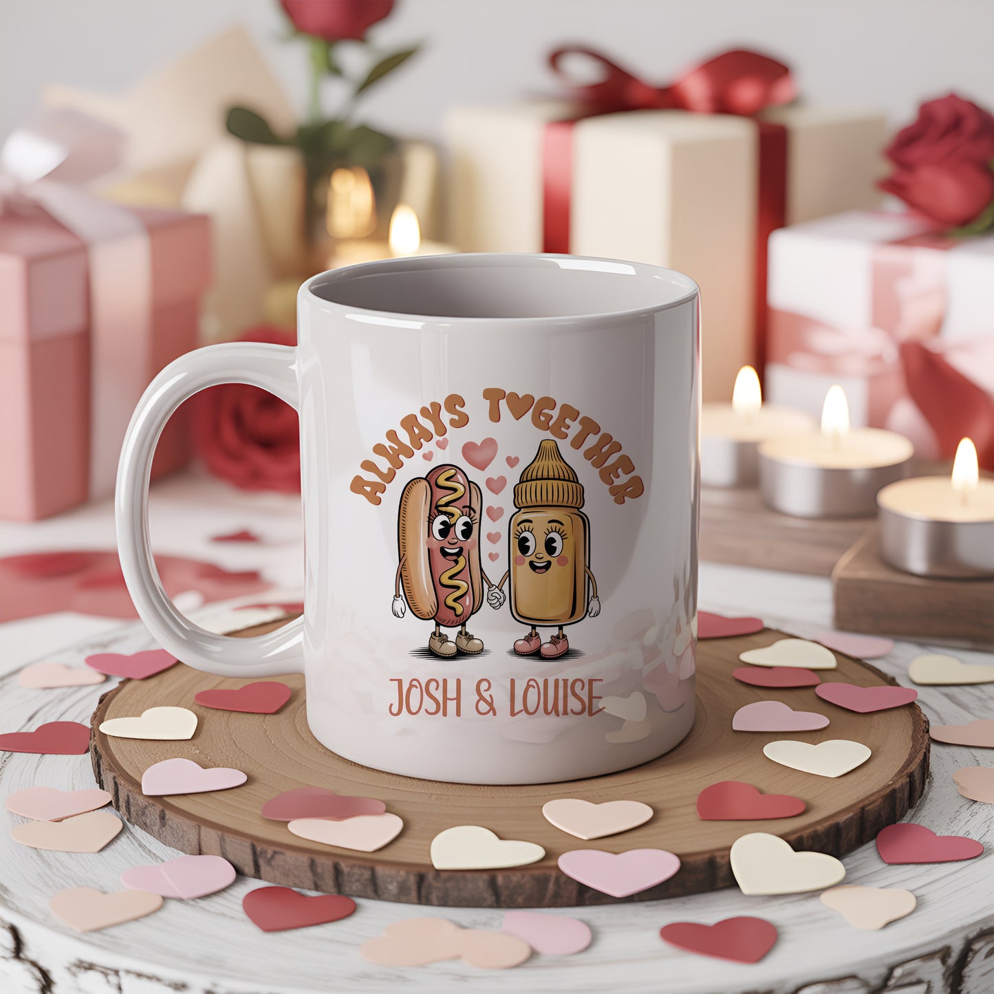 Personalised Cute Valentine's Day gift / Gift for couples / Anniversary Gifts / Husband and wife Mug/ Always together / Hot dog / Funny Gift