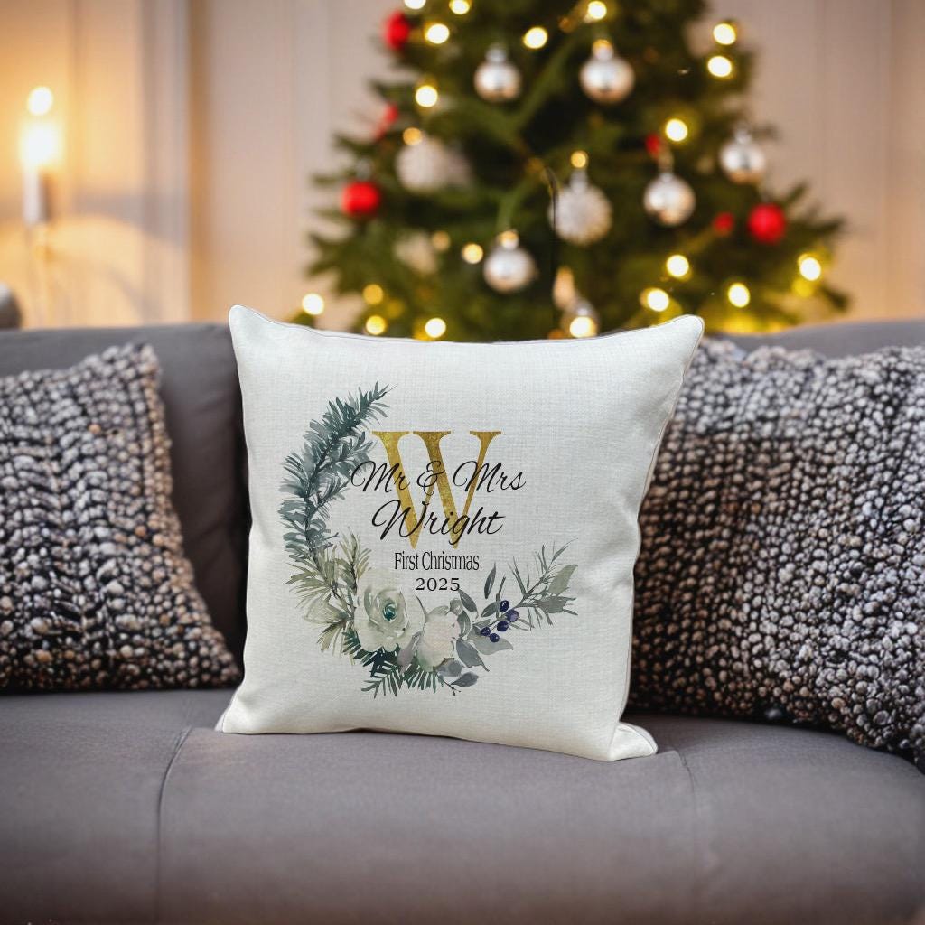 Personalised Wedding Cushion, first christmas, mr and mrs, first christmas married
