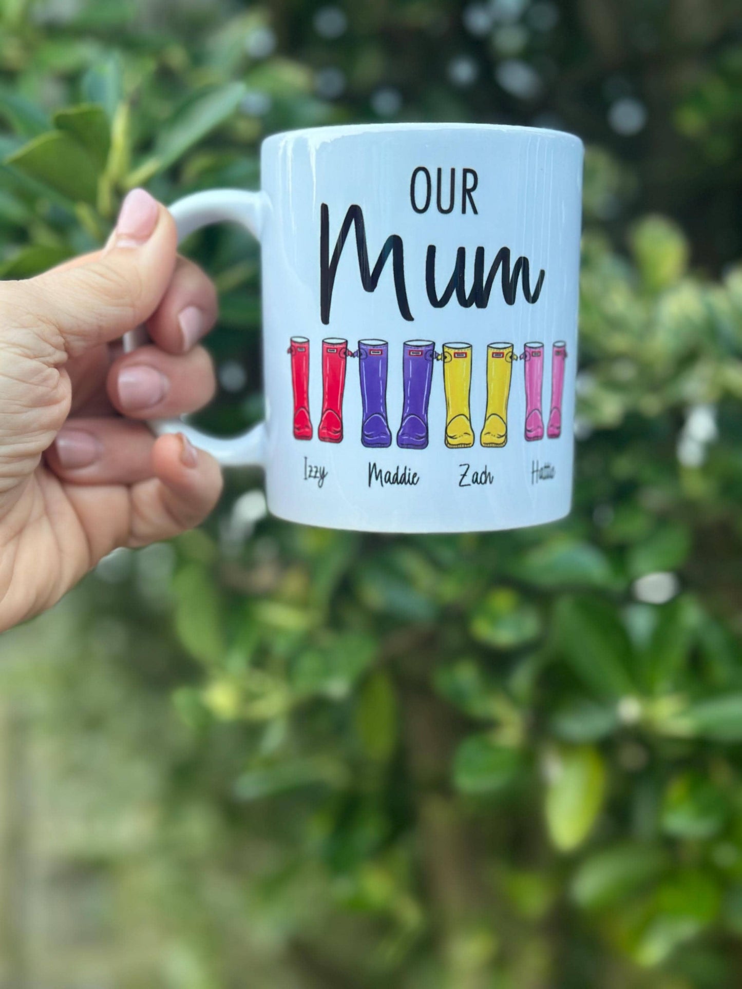 Personalised Wellington Boot Mug for Mum Nanny Grandma Gardening Gift Mothers Day Custom Coaster Option Available for First Mothers Day