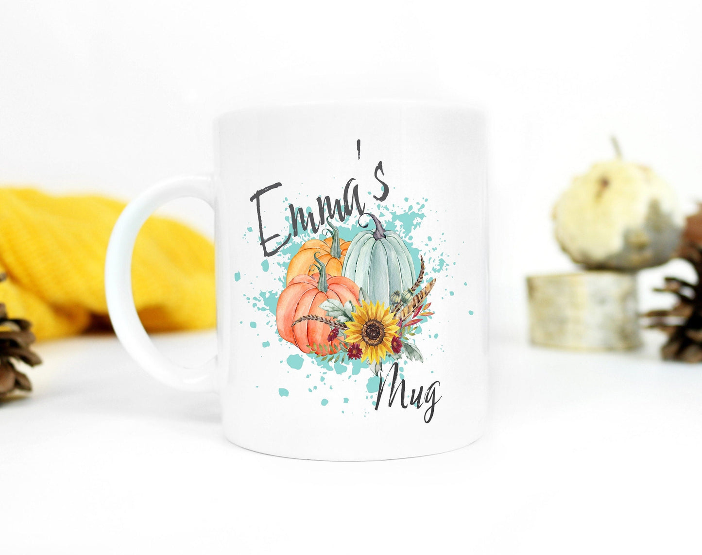 Personalised Autumn Pumpkin Mug: Watercolor Fall Design, autumn mug, autumn girlie, sweater weather
