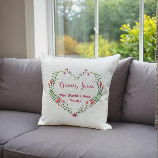 Personalised Grandparent Cushion with Floral Design Best Nanny Ever Best Grandma Ever Unique Gift for Nanny Custom Salutation 45x45 cm