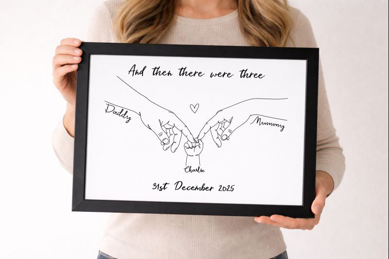 Personalised Family Hands Print, New Baby Keepsake, First time Parents Gift, Minimalist Line Art, wall decor, Family print