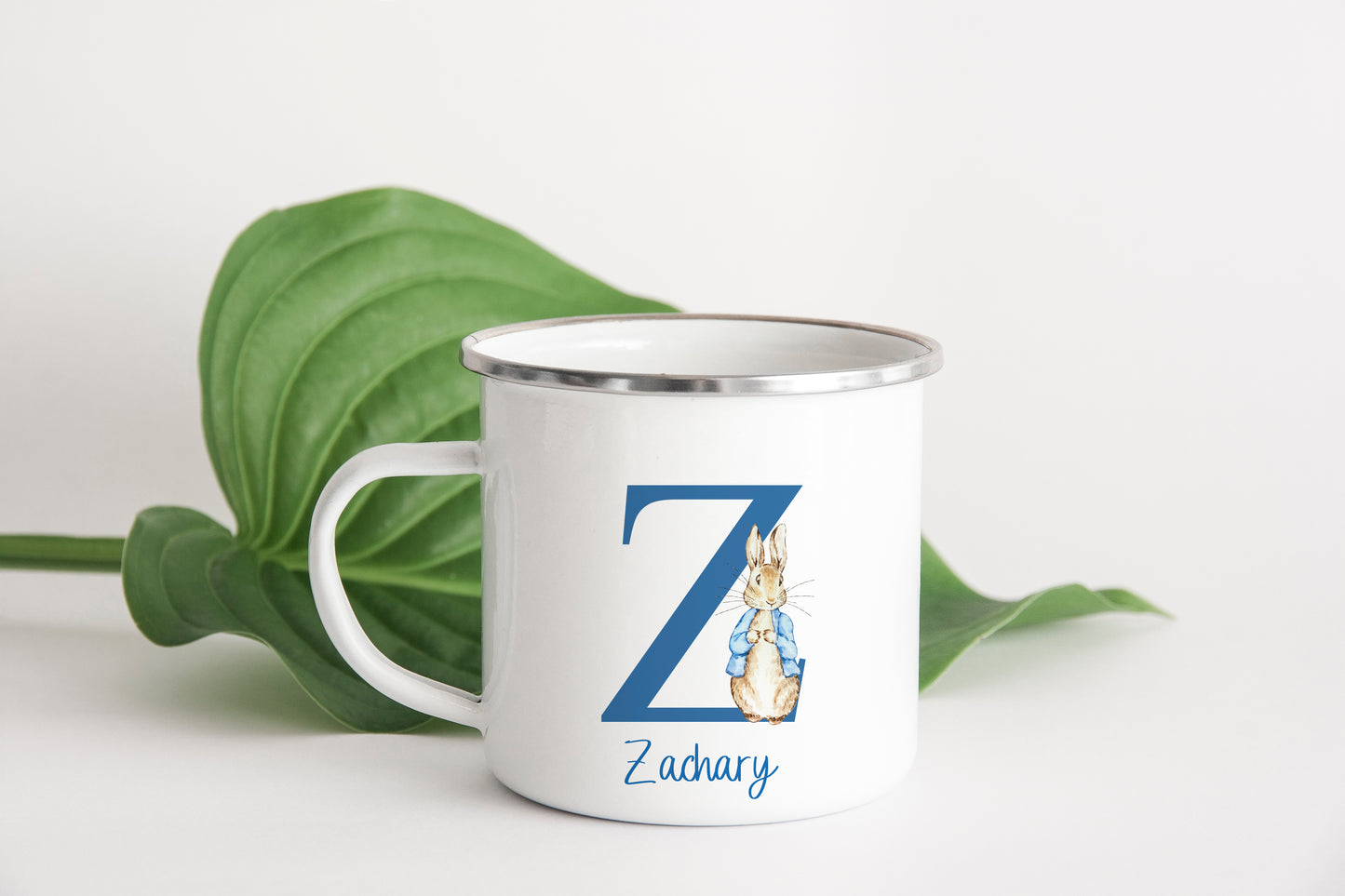 Personalized Peter Rabbit Enamel Mug, Initial & Name, Custom Camp Mug