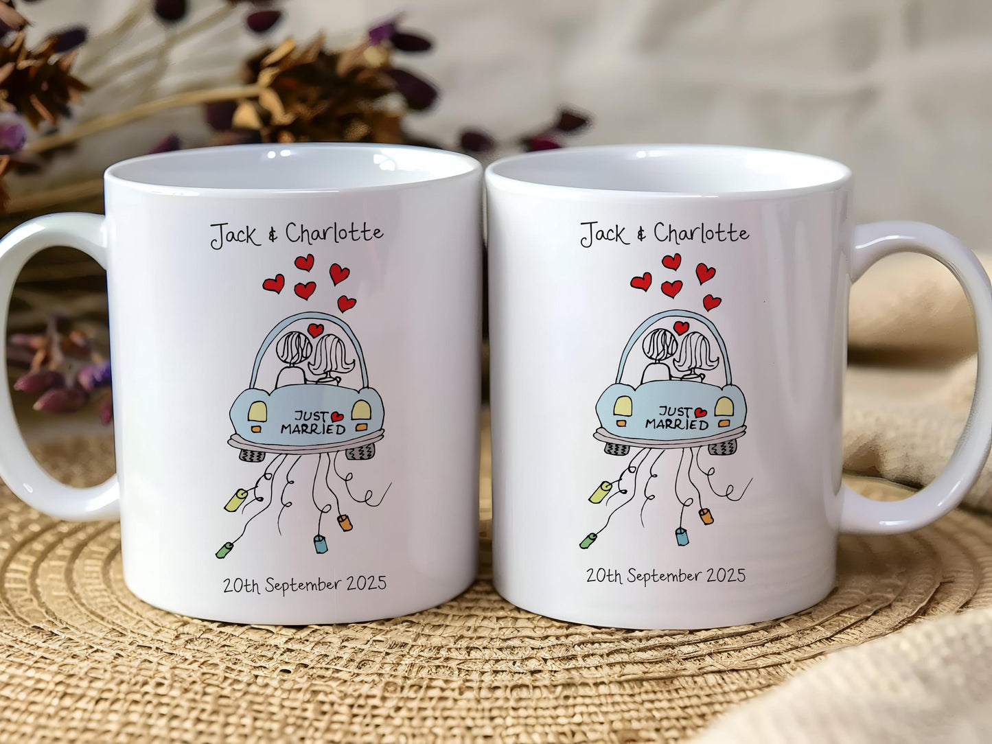 Personalised Wedding Mugs: Custom Couple Gift, just married, newlywed gift, couple gift, wedding gift idea