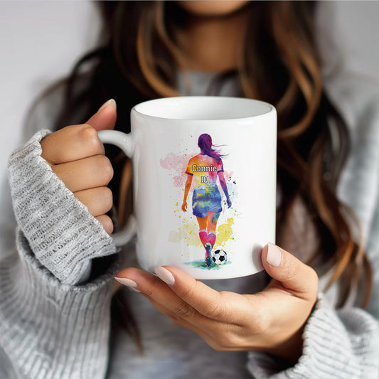 Personalised football gift, female footballer, soccer player, ladies team, watercolour football theme