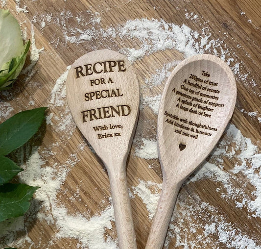 Personalised Wooden Spoon: Recipe for a Special Friend, Baker Gift, gift for best friends, gift for group of friends, best friends.