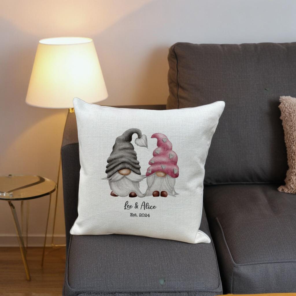 Personalised Gnome Couple Cushion Cute Home Gift for New Couples Unique Wedding  Valentines Day Present First Christmas Decor Custom Names